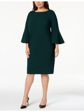 Calvin Klein Emerald Green Bell-Sleeve Midi Dress